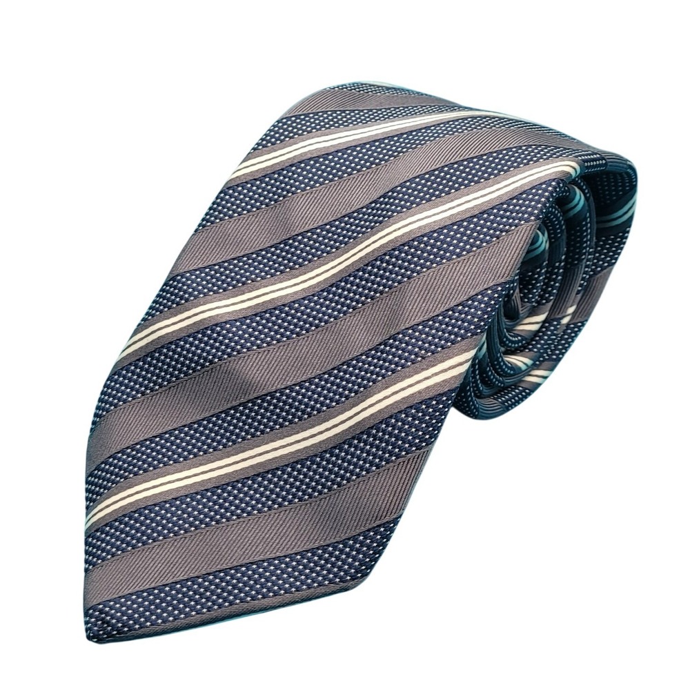 Alexandre London Navy Gray Lavender Repped Weave 100% Silk 56" Tie‎ Necktie